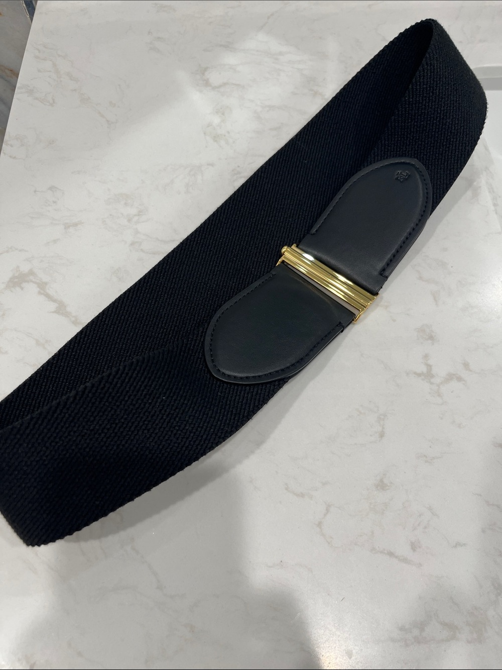 Black Elastic Waist Belt with Gold Accent